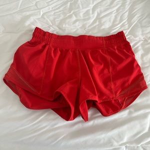 Red lululemon hotty hot shorts